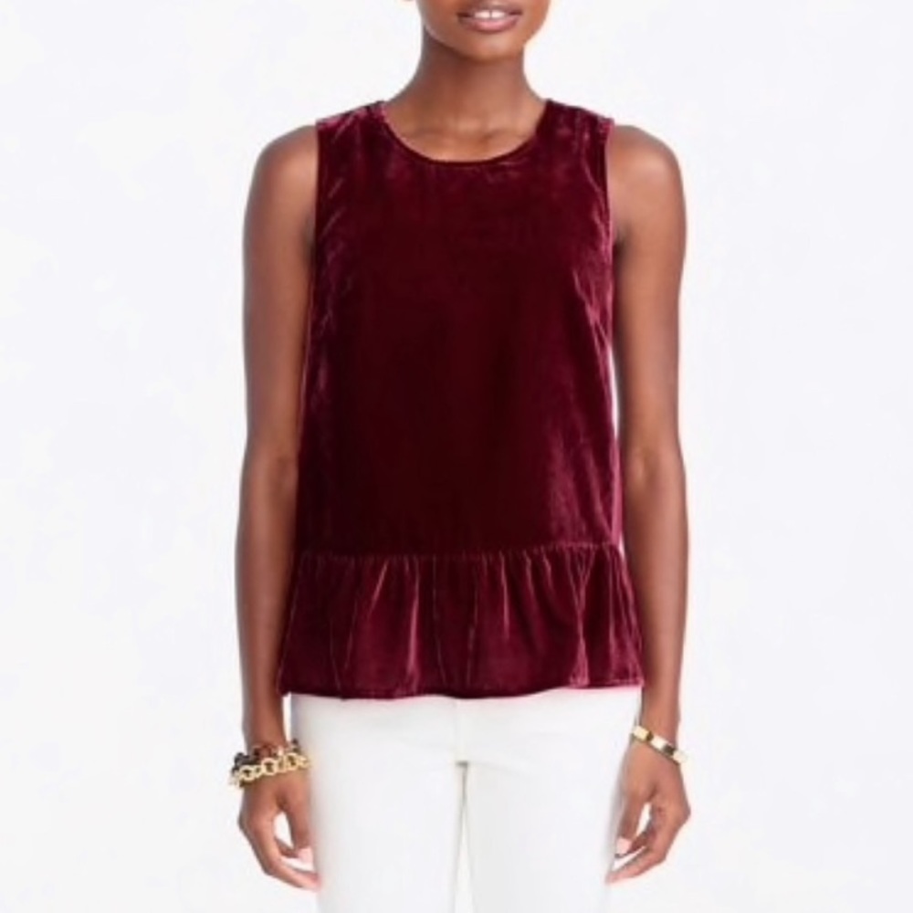 J Crew Red Velvet Peplum Hem Tank